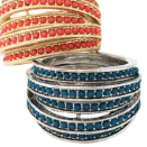 3/$36 New! Mark lots of layers stacked ring, silver tone with blue stones